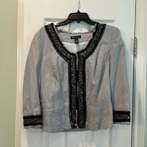 Ladies’ 2/4 sleeve beaded blazer, black & white, Size XL